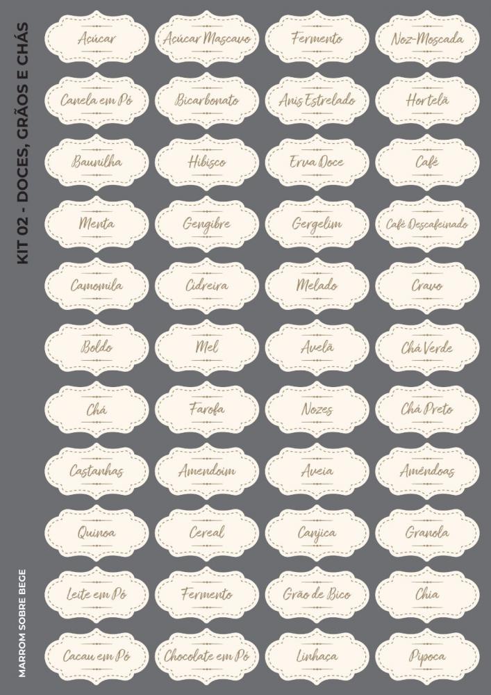 Etiquetas De Grãos, Chás E Doces