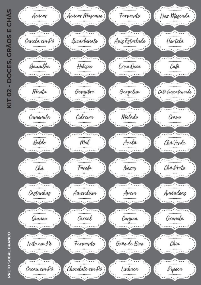 Etiquetas De Grãos, Chás E Doces